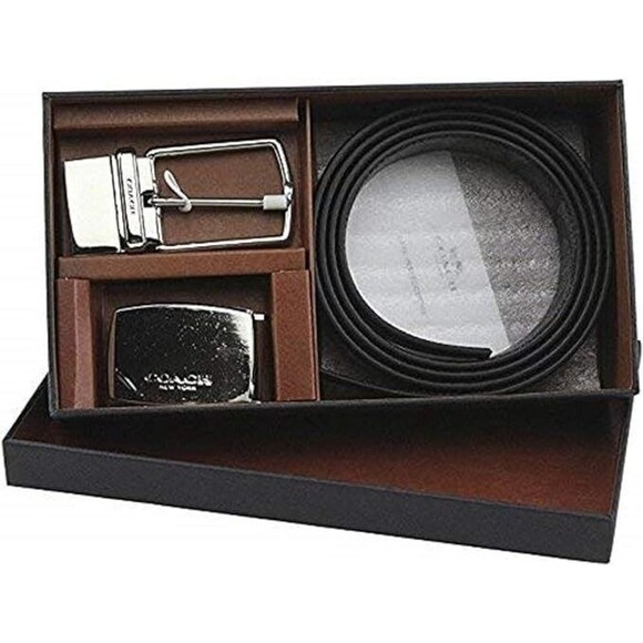 MENS COACH MPLQ LEATHER CUT TO SIZE REVERSIBLE BELT GIFT BOX Charcoal Black b838 - Picture 1 of 3
